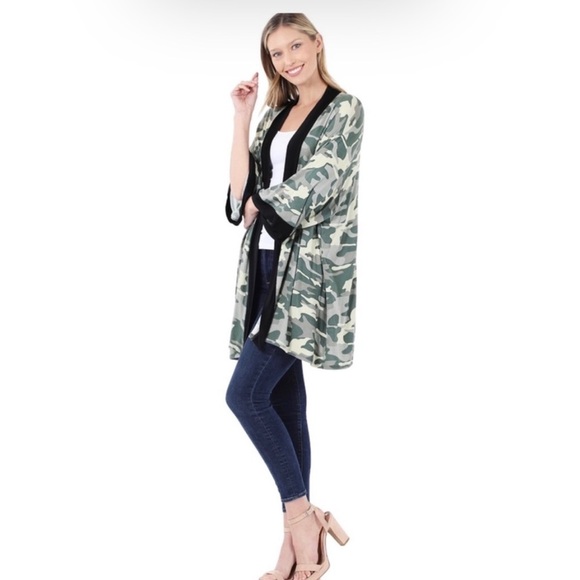 New! Soft Fabulous Green Camouflage Cardigan Open Front Kimono - Picture 4 of 8